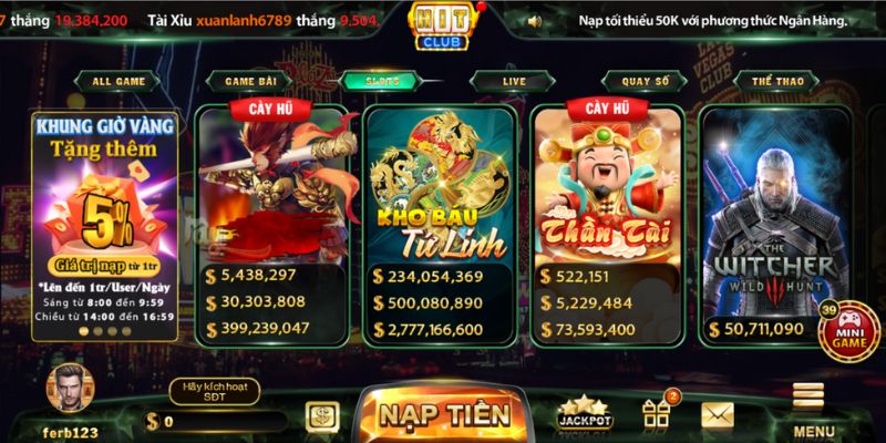 Slot game hitclub áp dụng mức thưởng cao ngất ngưởng