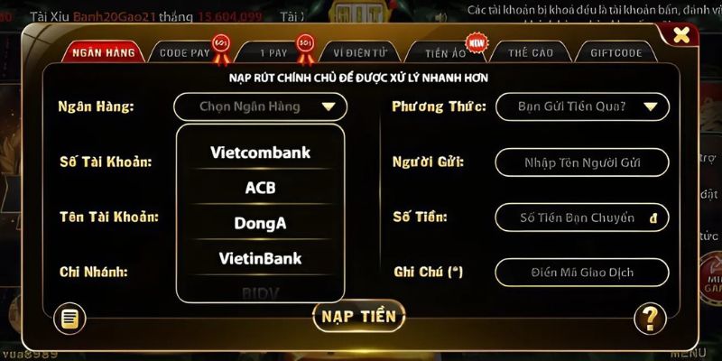 Nền tảng cung cấp nhiều phương thức nạp/rút an toàn